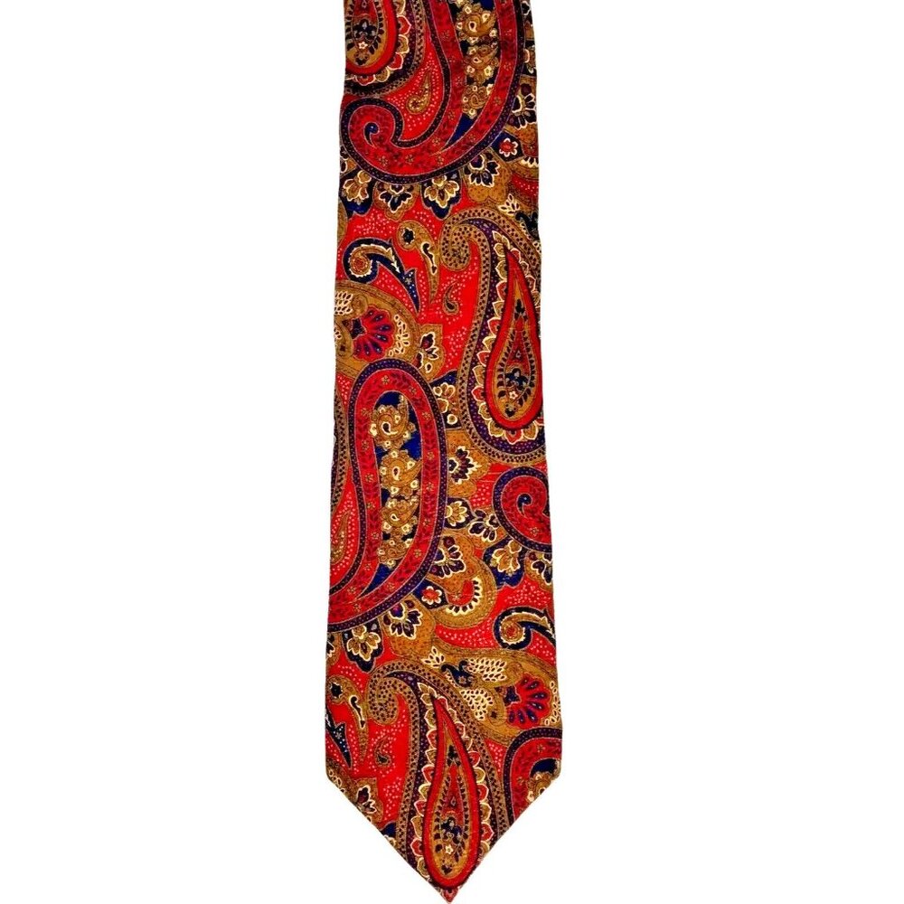 JZ Richards Silk Tie Made In USA 58x3.75 Multicolor Paisley Red Blue Gold Cream